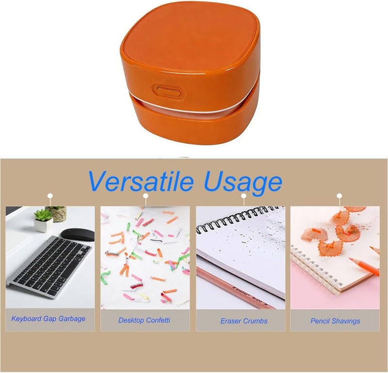 Vishui Mini Desk Vacuum Cleaner, Rechargeable Cordless Handheld Crumb Sweeper for Home Office School Cars, Premium Table Dust Vacuums, Orange - Image 5